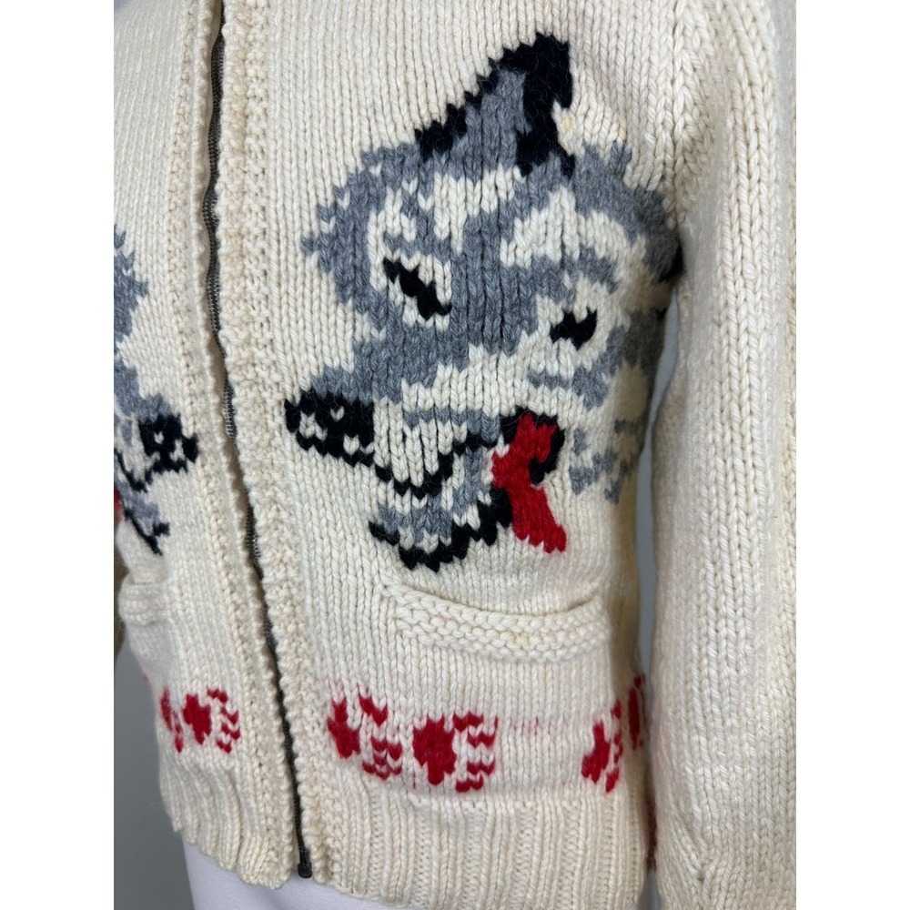 RARE Vintage 1950s Wolf Mary Maxim Cowichan Sweater Wool 100% Large - Picture 3 of 16